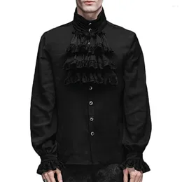 Men's Casual Shirts Men Clothes Retro Stand Collar For Man Vampire Victorian Renaissance Gothic Ruffled Medieval Shirt And Blouse Tops