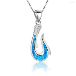 Pendant Necklaces Fire Blue Opal Fish Hook Necklace Pendants Fashion Jewelry For Women Girls Drop