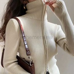 Women's Sweaters 2023 New Casual Y2K Grunge Slim Knitted Sweater Cardigan Zipper Lapel Top Vintage High Strecth Slim Jumper Y2K Clothes XC083 zln231127