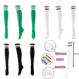 Sports Socks Compression Rhinestone Striped Stockings Breathable Shaping Over Knee High Men Women For Club Party Cosplay