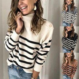Women's Sweaters Autumn Winter Y2k Oversized Knitted Pullover Women Turtleneck Long Sleeve Khaki Striped Loose Sweater Casual Fashion Pull