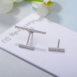 Stud Earrings Front Back 2 Sided Bar Earring For Women CZ Crystal Silver Colour Geometric Rectangle Baguette Harajuku Accessories Jewellery