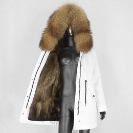 Fur BLUENESSFAIR Waterproof Real Fox Fur Coat Long Parka Winter Jacket Women Natural Raccoon Fur Collar Outerwear Streetwear Warm