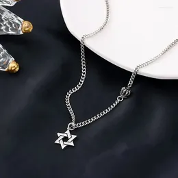 Chains FoYuan Silver Color Hexagram Crown Vintage Korean Edition Minimalist Creative Pendant Necklace Personalized Jewelry