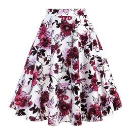 Skirts Arrival Summer A Line Vintage Floral Skirt 50s Pin Up Style Rockabilly Swing Skirts Women Retro High Waist Midi Skirt 230427