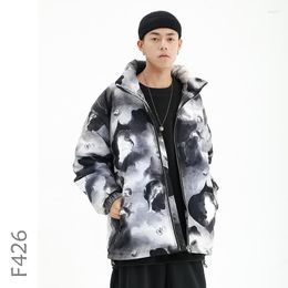 Men's Down F426 Evening Glow Tiedye Winter Jacket Men Cotton-padded Thick Male Digital Printing Streetwear Parkas