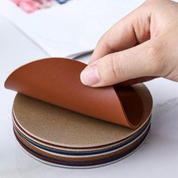 Table Mats 4Pcs/Set Faux Leather Placemat Tableware Pad Home Canteen Heat Proof Insulation Round Drink Mat Trivet Accessory