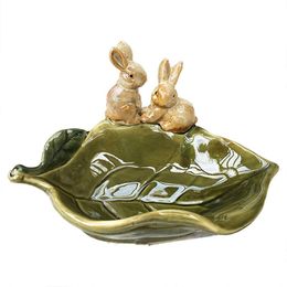 Dishes Pastoral Retro Porcelain Rabbit Soap Dish Decorative Ceramic Leaf Soap Box Gift Craft Ornament Bathroom Supplies