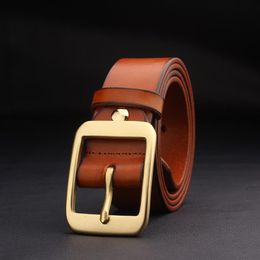 Belts Cowskin Genuine Leather Luxury Strap Male For Men Fashion Classice Vintage Copper Pin Buckle Belt High QualityBelts