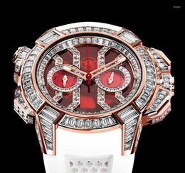 Wristwatches Hip Hop Watches Men Luxury Top Brand Epic X Series Rose Gold Baguette Diamond White Rubber Chrono Red Male Watch8207963