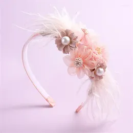 Hair Accessories Handmade Flower Headbands Girls Children Cute Pearl Feather Wedding Crown Princess Dance Party Headwear Fashion Hoop