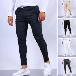 Men's Pants Slim Fit With Side Pockets Stylish Pencil Breathable Business Style Trousers Soft Fabric