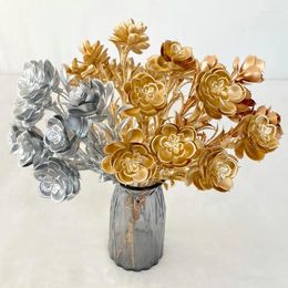 Decorative Flowers 1PC Gold Phalaenopsis Silver 3D Lotus Ancient Bronze Peach Blossom Wedding Desktop Flower Arrangement Simulation