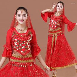 Stage Wear 4Pcs/Set Chiffon Bollywood Dress Costume Women Dance Set Sari Belly Outfit Performance Clothes High Quality