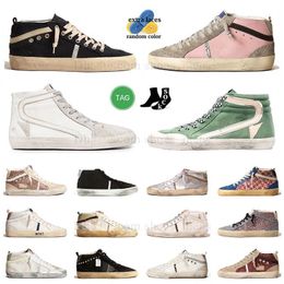 new casual shoes high top mid star golden sneakers Italian brand mens womens black leather with suede glitter Slide suede Green White designer platform trainers