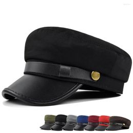 Visors Unisex Pu Leather Military Hat Autumn Sailor For Women Men Black Female Travel Student Captain Army Flat Top