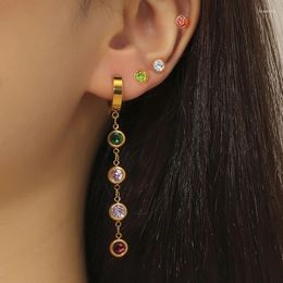 Stud Earrings Fashion Multicolor Zircon Ear Studs For Women Stainless Steel Punk Pendant Piercing Long Korean Jewellery