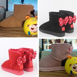 Kids Boy girl children Bow snow boots Sheepskin Plush U3180 Soft comfortable keep warm boots with Box card dustbag Beautiful gifts