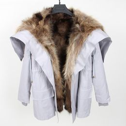 Fur Maomaokong natural rabbit fur lined park black fashion raccoon fur jacket coat natural fox fur coat