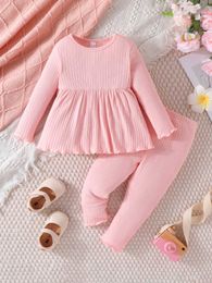 Clothing Sets 2pcs Kid sets Pure Pink Casual Tops+Pant Spring And Autumn Outwear Costume set Baby Kids Clothes Set