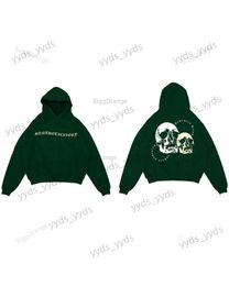 Men's Hoodies Sweatshirts New Green Back Size Skull Head Printed Sweater Letter Hoodie High Quality Cotton Casual y2k Loose Sweater Men's and Women's Top T231127