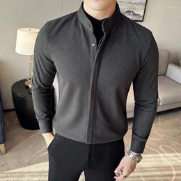 Men's Casual Shirts Camisas De Hombre Autumn Winter Thick Warm For Men Fashion Spliced Design Slim Fit Long Sleeve Mens Dress Shirt Formal