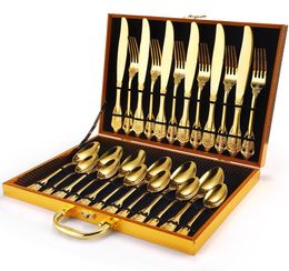 Luxury Dinnerware Sets 304 Stainless Steel Fork and Spoon Royal Court Style Relief 24 Pcs Cutlery Set for Tableware7068350