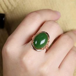 Cluster Rings 925 Sterling Silver Green Jade Ring Women Fine Jewellery Accessories Chinese Nephrite Hetian Jades Band Adjustable