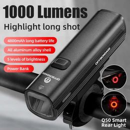 Bike Lights OFFBONDAGE Bicycle Light 1000Lumen Bike Headlight Power Bank Flashlight Handlebar USB Charging MTB Road Highlight P230427