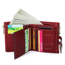 2019 Genuine Leather Women Wallet Slim Coin Purse Female Small Double Zipper Rfid Walet Card Id Hold for Girl Money Bag Designer2232
