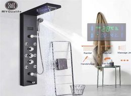 LED Light Shower Panel Waterfall Rain Faucet Set SPA Massage Jet Bath Column Mixer Tap Tower 211229215n7765299