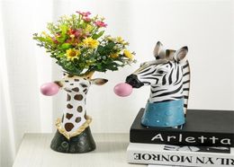 BAO GUANG TA Resin Animal Head Vase Flower Pot Bubble Gum Room Decoration Simulation Zebra Panda Deer Creative Crafts Decor 2202219820219