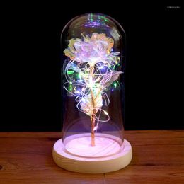 Decorative Flowers Valentines Day Gift For Girlfriend Eternal Rose LED Foil Flower In Glass Mothers Bridesmaid Artificial