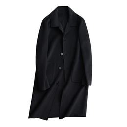 Men s Fur Faux Fine Handmade Double sided Woolen Coat Winter Mid length Wool Warm Business Casual Senior Gentleman 231127