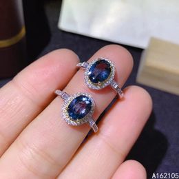 Cluster Rings 925 Pure Silver Chinese Style Natural London Blue Topaz Women's Luxury Classic Simple Oval Adjustable Gem Ring Fine Jewellery