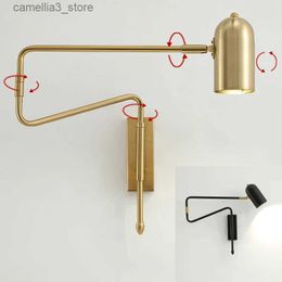 Wall Lamps DARHYN Modern Led Wall Lamp Nordic Rocking Arm Living Room Bedroom Black/Gold Long Pole Folding Stretchable Bedside Reading Lamp Q231127