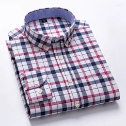 Men's Casual Shirts Cotton Long Sleeve Oxford Plaid Social Plus Size Shirt