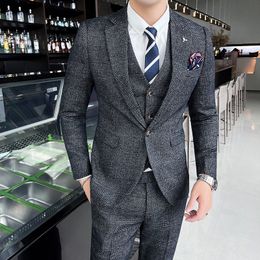 Men's Suits Blazers Boutique Blazer Vest Trousers Italian Style Elegant Fashion Business Casual Slim Gentleman Dress Formal 3-piece Suit 230427