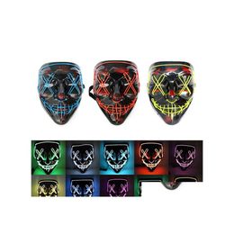 Party Masks 10 Colours Halloween Scary Mask Cosplay Led Light Up El Wire Horror For Festival A12 Drop Delivery Home Garden Festive Sup Dhfu6