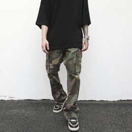 Men's Pants Streetwear Mens Hip Hop Camouflage Flare Pants Fashionable Camo Cargo Pants Male Slim Fit Camouflage Trousers Women All-match 231124