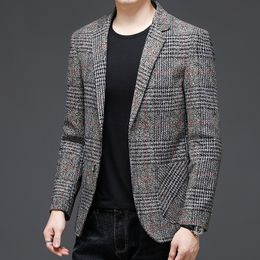 Men's Suits Blazers Brand Style Fashion Top Classic Grade Slim Casual Fit Men Tweed Jacket Business Plaid Blazer Coats Mens Clothes 230427