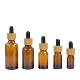 30ml 50ml Clear Amber Glass Dropper Bottle With Bamboo Cap 1oz Glasses Vials for Essential Oil Tmkfq