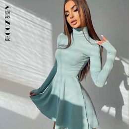 Suits BoozRey Elegant Solid Dress for Women Long Sleeve Knitted Bottoming Aline Pleated Skirt Casual Streetwear Turtleneck Dress Girl