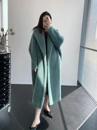 Women's Fur Faux Fur Grey Green Teddy Bear Coat Women's Mid length Silhouette Alpaca Fur Grass Coat 231127