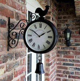 Outdoor Garden Wall Station Clock Double Sided Cockerel Vintage Retro Home Decor H11041070396