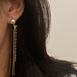 Dangle Earrings French Fashion Design Long Tassel Drop For Women Girls Elegant Gold Colour Imitation Pearl Metal Party