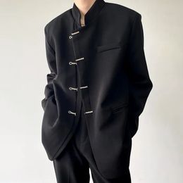 Men's Suits Blazers 2023 Men Black Buckle Big Size Casual Blazer Stand Collar Long Sleeve Loose Jacket Fashion Spring Autumn 230426