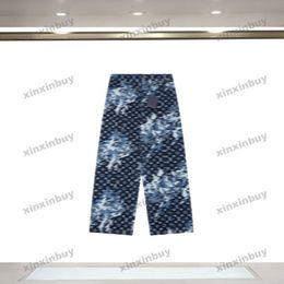 xinxinbuy Men women designer jeans pant camouflage Letter jacquard sets denim Spring summer Casual pants black blue Grey XS-2XL