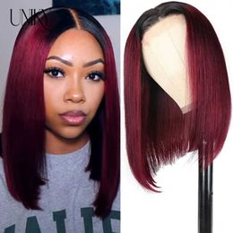 Synthetic Wigs Brazilian Bone Straight Human Hair Wigs for Women 1b/99j Highlight Bob Straight13x4 Lace Frontal Short Bob 230227