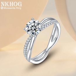 Wedding Rings Tested Real Solitaire For Women Cross Hollow Proposal Ring S925 Silver D VVS Lab Diamond Band Jewelry 231127